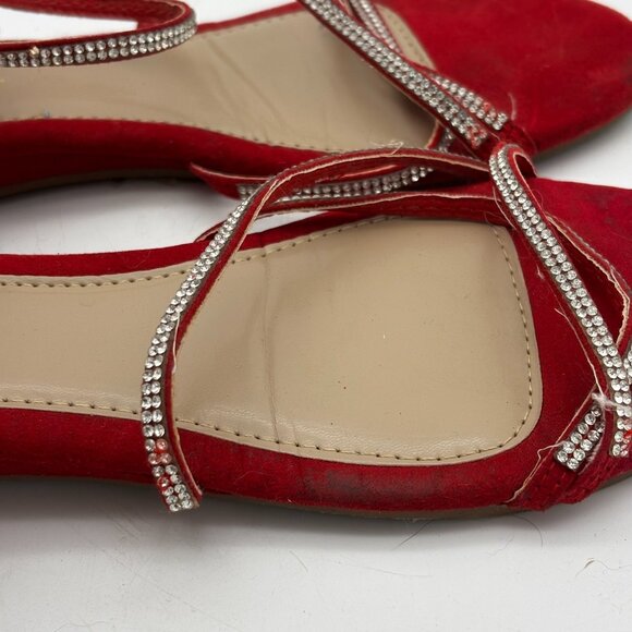 Dream Pairs Red Rhinestone Strappy Lace Up Flat Suede Sandals Womens Size 7 Zip - Picture 5 of 7